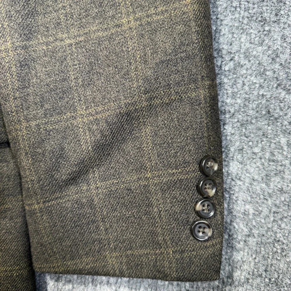 Jos. A. Bank Windowpane Blazer Sport Coat Men 40R Olive Brown 100% Wool 2-Button